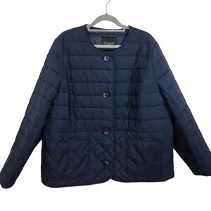 Talbots Quilted Collarless Jacket Navy Blue Patch Pocket Size 1X